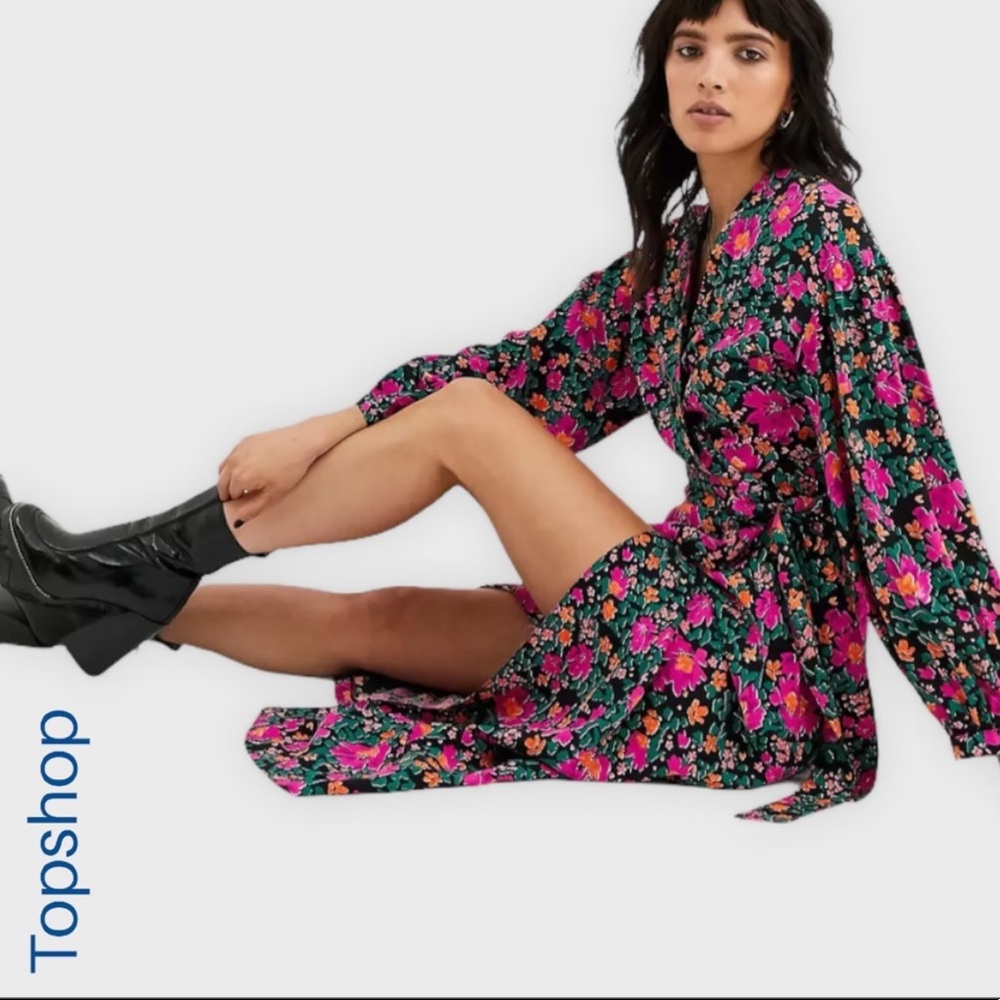 Colorful topshop wrap dress never worn nwot